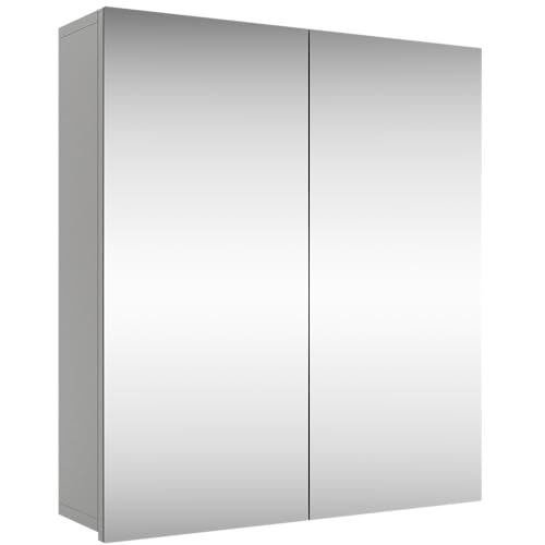 Planetmöbel Merkur Spiegelschrank Bad 60 cm breit | Badschrank hängend mit Spiegel | weiß-grau, Spiegelschrank Gäste WC 60x67 x 16 cm
