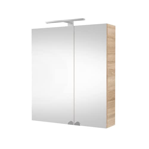 Planetmöbel Spiegelschrank Badezimmer mit LED Beleuchtung 60 cm (Sonoma Eiche)