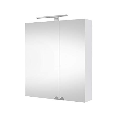 Planetmöbel Spiegelschrank Badezimmer 60cm Weiß, Badezimmerschrank mit Spiegel und LED Beleuchtung, Badespiegel mit Schrank