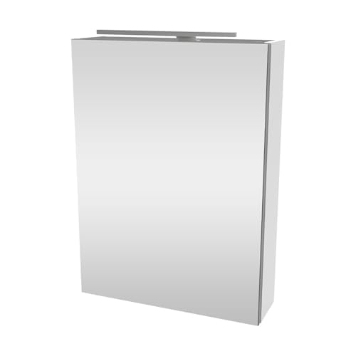 FACKELMANN SCENO Spiegelschrank mit LED-Beleuchtung – Alibertschrank für Bad und Gäste-WC (50 x 68 x 15,3 cm) – SBC Badschrank mit Spiegel in Weiß – Tür rechts