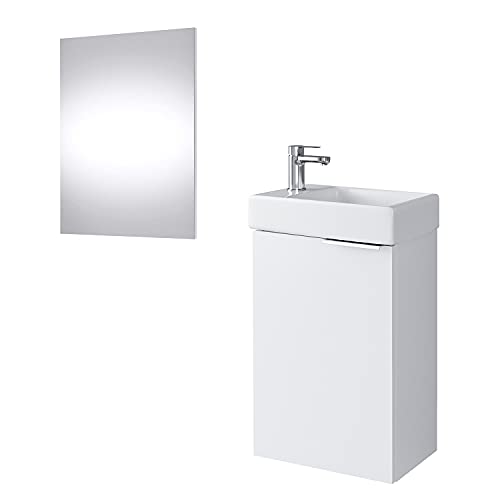 Planetmöbel Waschtischunterschrank mit Spiegel Badmöbel Set 40cm für Badezimmer Gäste WC Weiß