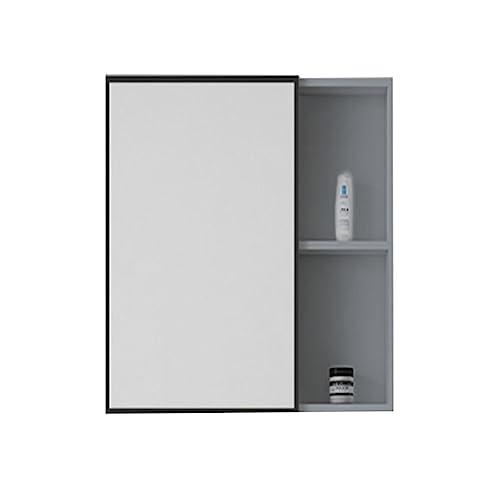 Aluminium-Spiegelschrank, wandmontierter Badezimmer-Spiegelschrank, eintüriger Aufbewahrungsschrank, wasserdicht und feuchtigkeitsbeständig (Farbe: Hellgrau, Größe: 55 cm)