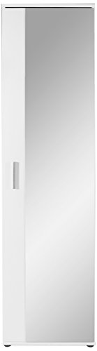 HOMEXPERTS Spiegel-Schrank JUSTUS / Eintüriger Hochschrank mit Spiegeltür / Weiß / Griffe silber-farben / Tür variabel rechts oder links / 5 Fächer / Garderoben-Schrank / 49x196x30cm (BxHxT)