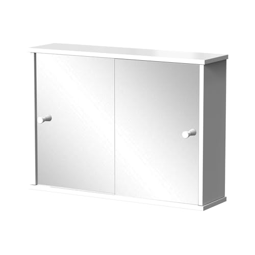 Vicco Badspiegelschrank Mireo, Weiß, 55 x 40 cm mit 2 Schiebetüren, zur Wandmontage mit offenen Ablageflächen