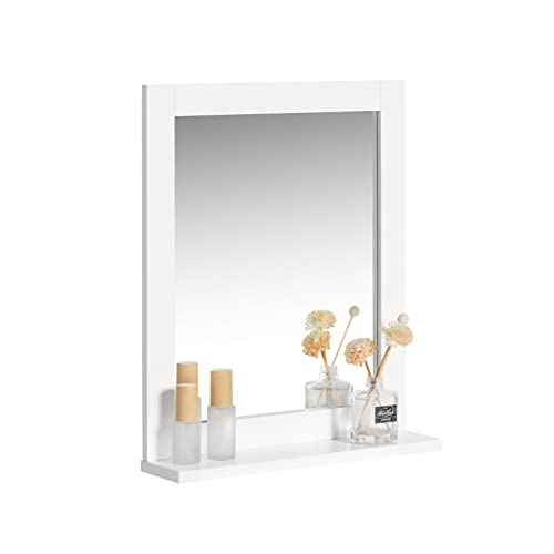 SoBuy Bad Hängeschrank mit Spiegel Wandregal Badschrank Hängend mit Ablage für Badezimmer Wandmontage Badspiegel Weiß 40x49x10cm FRG129-W