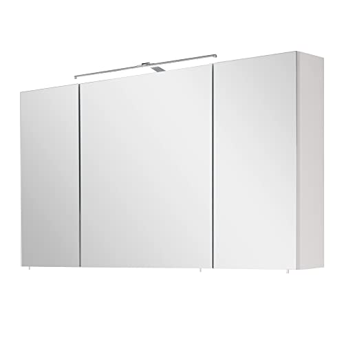RIWAA - Badezimmer Spiegelschrank NESTOS mit Beleuchtung - Zeitlos wohlfühlen - 3-türig, 110 cm breit - Seidenglanz Weiß - Made in Germany