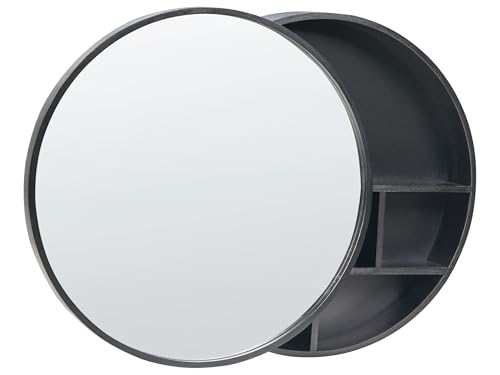 Beliani Bad-Spiegelschrank Bambusholz schwarz 50 x 50 cm rund Ucayali