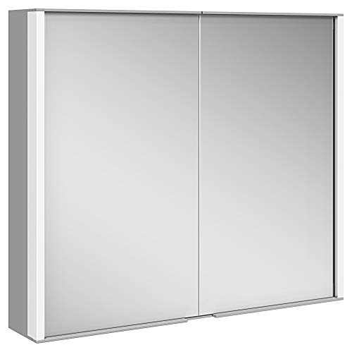 KEUCO Spiegel-Schrank mit Variabler LED-Beleuchtung dimmbar, Badezimmer-Spiegelschrank, mit Aluminium-Korpus, mit 2 Türen, 80x70x16 cm Royal Match