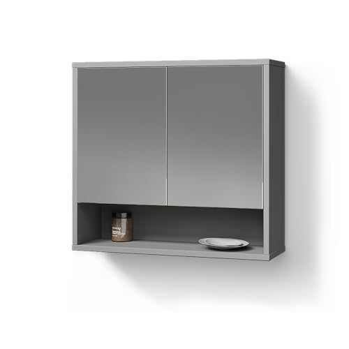 Livinity Badspiegelschrank ATERNO, Grau, 70 x 65 cm mit 2 Türen
