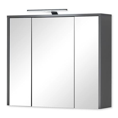 Leone Spiegelschrank Bad in Graphit - Badezimmerspiegel Schrank mit viel Stauraum - 80 x 70 x 20 cm (B/H/T)