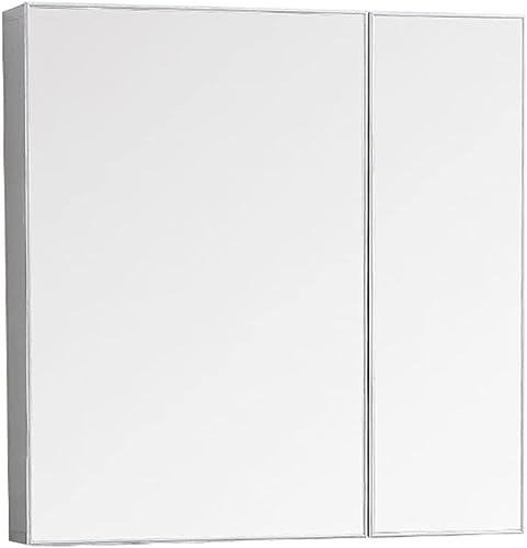 Spiegelschrank Badezimmer mit rahmenloser doppelseitiger Spiegeltür 2 Türen Aluminium Badezimmer Medizinschrank wasserdicht und rostfrei (Color : White, Size : 70 * 70 * 13Cm) (White 70 * 70