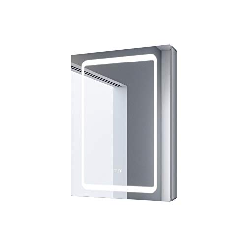 SONNI Spiegelschrank beschlagfrei mit Touch und Steckdose Spiegelschrank Bad 50 × 70cm LED Spiegelschrank mit Beleuchtung Kabelloses Scharnier Design Spiegelschrank für das Badezimmer Aluminium