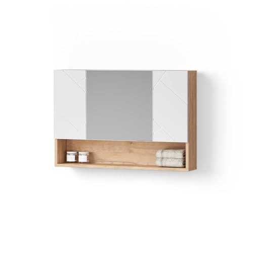 Livinity Badspiegelschrank Ronco, Weiß Hochglanz/Goldkraft Eiche, 80.1 x 55 cm