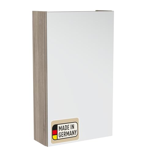 Probus Basic Spiegelschrank braun hell/Dekor Sonoma Eiche – 40 cm breit, natürlicher Stil mit viel Stauraum, Türanschlag frei wählbar, Made in Germany