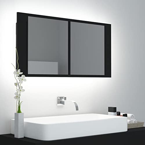 Dioche LED Badezimmer Doppeltür Spiegelschrank Mit RGB-Leuchte 90 x 12 x 45 cm badmöbel Schwarz Wandschrank Spiegel,Softclose Funktion und 2 Ablagen