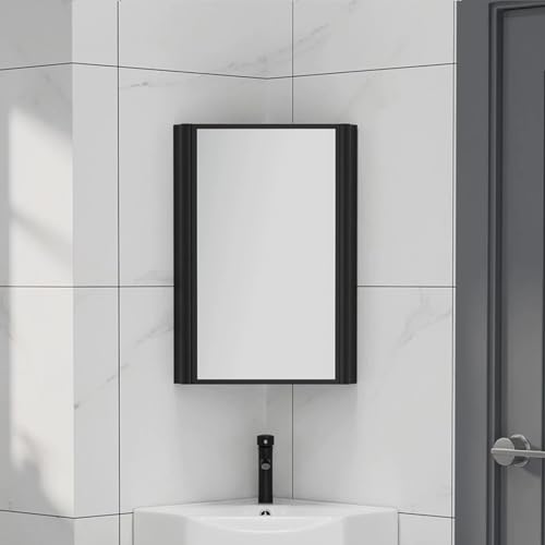 Wandmontierter Badezimmer-Spiegelschrank, Eck-Schminktisch, Aufbewahrung für kleine Räume, wasserdichte Aluminiumlegierung, stilvolles schwarzes Design, perfekt für die Organisation von wichtigen