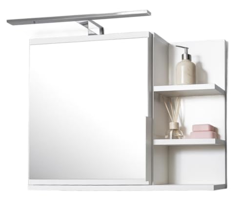 FreshYou Spiegelschrank 60x50 Weiß, Badezimmerschrank mit Ablagen, Badezimmerspiegel, Hängeschrank LED Lampe - Recht