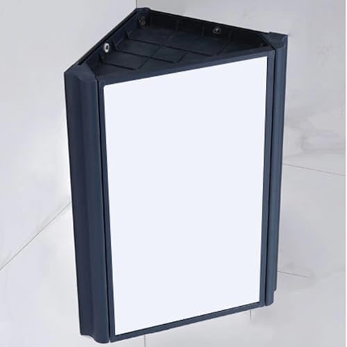 Eck-Medizinschrank mit Spiegel fürs Badezimmer, Wandschrank mit Regalen fürs Badezimmer, Eckschrank mit Spiegel, Hängender dreieckiger Spiegelschrank aus Aluminium für kleine Räume (Blau)