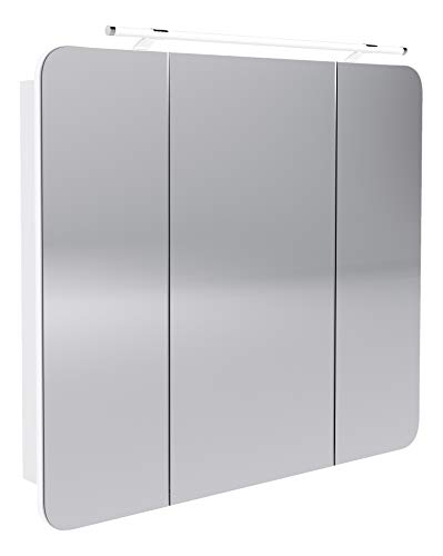 FACKELMANN LED Spiegelschrank Milano/Badschrank mit 3D Effekt/Soft-Close/Maße (B x H x T): ca. 90 x 78 x 15,5 cm/Schrank mit Spiegel & LED-Beleuchtung fürs Badezimmer / 3 Türen/Korpus: Weiß