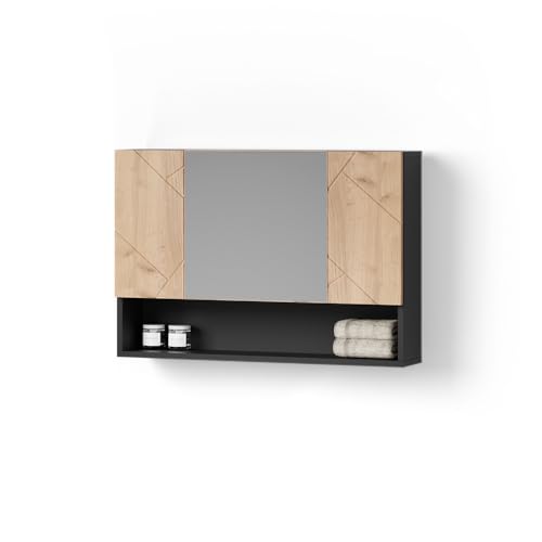 Livinity Badspiegelschrank Ronco, Goldkraft Eiche/Anthrazit, 80.1 x 55 cm