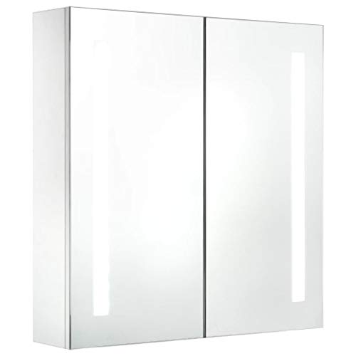 Tidyard LED Bad Spiegelschrank mit 2 Türen Wandspiegel Badezimmerspiegel Hängeschrank Badspiegel Lichspiegel Wandschrank 62 x 14 x 60 cm