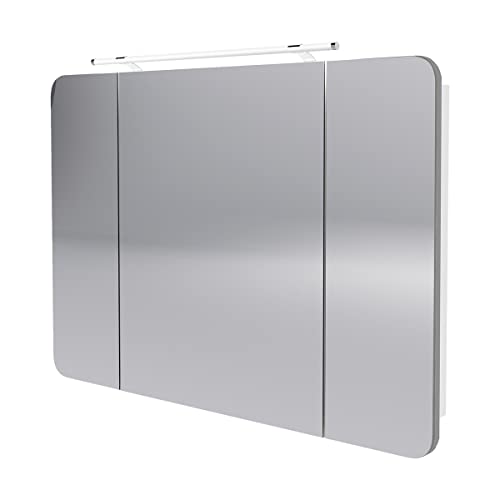 FACKELMANN Milano Spiegelschrank mit LED-Beleuchtung – Alibertschrank 3-türig fürs Badezimmer (110 cm x 78 cm x 15,5 cm) – Badschrank mit Spiegelfläche in Weiß