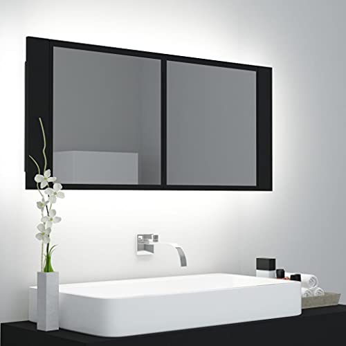 LED beleuchteter Badezimmer Spiegelschrank, Spiegel Badezimmer Wandschrank Aufbewahrungsschrank LED Badezimmer Spiegelschrank Schwarz 100x12x45 cm