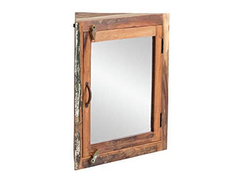 Woodkings® Eck - Spiegelschrank Sumana recyceltes Holz braun, Wandspiegel Industrie Design Vintage rustikal Eckschrank Hängeschrank