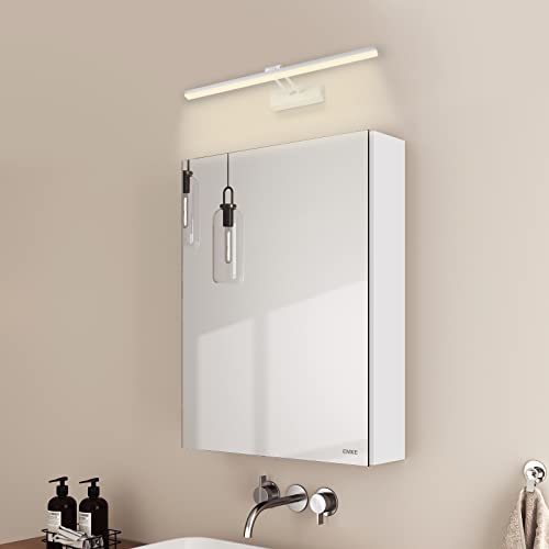 EMKE Spiegelschrank mit LED Beleuchtung, Spiegelschrank 50 cm breit, Spiegelschrank Bad mit Spiegelleuchte 40 cm Neutral Licht Badschrank mit Doppelseitiger Spiegel (Spiegelschrank Weiß)