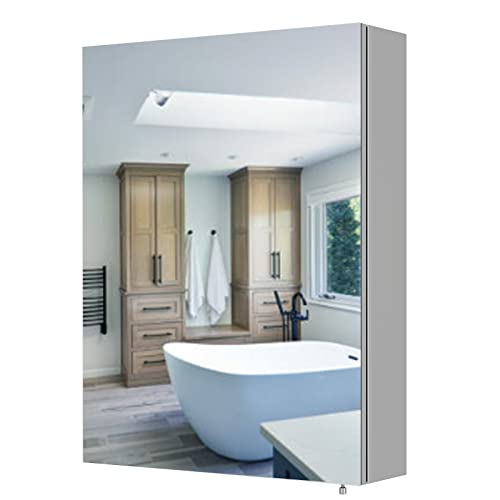 FOREHILL Spiegelschrank Bad Hängeschrank Badezimmerschrank mit Spiegel Badezimmerspiegel Schrank mit 3 Fächern für Badezimmer, Edelstahl