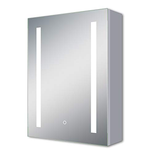Aica Sanitär LED Spiegelschrank mit Steckdose 60×80 cm Touch, Beschlagfrei, Aluminium, Kaltweiß, Softclose, DREI Stauräume