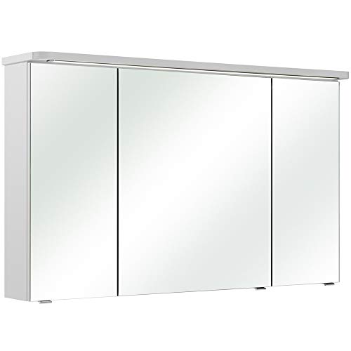 Lomadox Badezimmer Spiegelschrank FES-4005-66 Hochglanz Lack Polarweiß, mit LED-Kranzbeleuchtung - B/H/T: 122/72,2/17-24cm