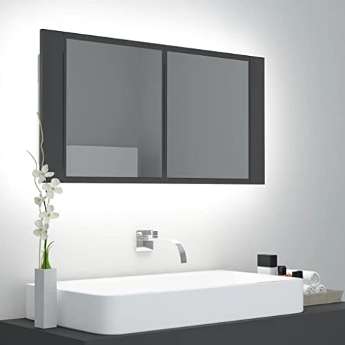 Dioche LED Badezimmer Doppeltür Spiegelschrank Mit RGB-Leuchte 90 x 12 x 45 cm badmöbel Grau Wandschrank Spiegel,Softclose Funktion und 2 Ablagen