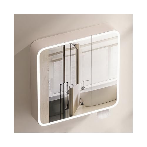 HBOOMOEM Spiegelschrank Bad Mit Beleuchtung,Badezimmer Spiegelschrank Mit 3 TüRen,Platzsparend, Geeignet FüR Badezimmer Und WaschküChen.(Smart Model,70 * 65 * 13CM)