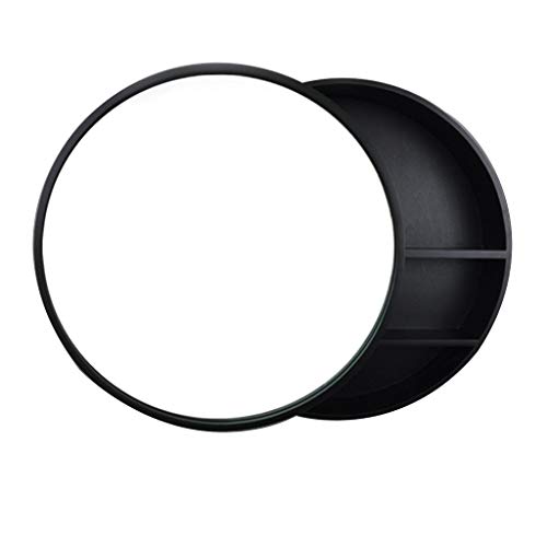 Spiegelschränke Badezimmer-Massivholzspiegel mit Regalen, runder Schminkspiegel, Wandmontage, rund, Farbe: Schwarz, Größe: Durchmesser 50 cm (20 Zoll)