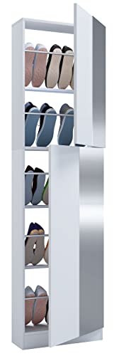 VCM Holz Schuhschrank | Maße: H. 180 x B. 50 x T. 17 cm | 2 Drehtüren | praktischer Spiegel - Fulisa XL Spiegel