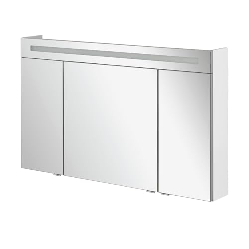 FACKELMANN B.CLEVER Spiegelschrank mit LED-Lichtleiste und einzigartigem 3D-Effekt – 120 x 71 x 16 cm, Lichtfarbe Kaltweiß, Türen mit Soft-Close-System, Made in Germany