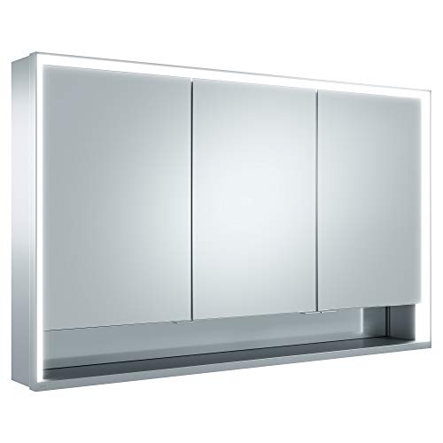 Keuco Spiegel-Schrank mit Variabler LED-Beleuchtung, Badezimmer-Spiegelschrank, mit Aluminium-Korpus, mit 3 Türen, 120x73,5x16,5 cm Royal Lumos