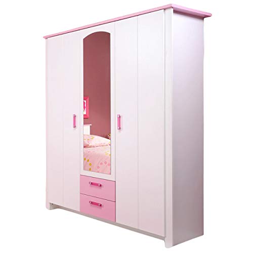 Kleiderschrank Biotiful 3 Türen B 136 cm weiß rosa Kinderzimmer Jugendzimmer Mädchenschrank Drehtürenschrank Wäscheschrank Spiegelschrank