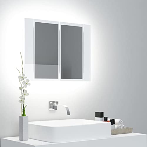 LED-Bad-Spiegelschrank, Bad-Spiegelschrank Waschbeckenunterschrank Wandspiegelschrank Badezimmerwaschtische Unterschrank für Badezimmer Hochglanz-Weiß 60x12x45 cm