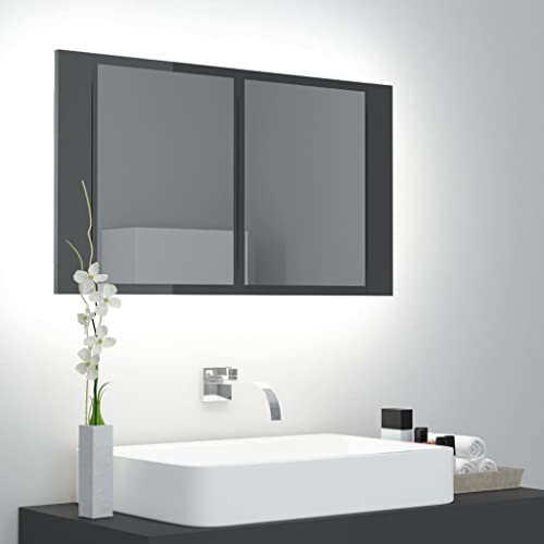 LED-Bad-Spiegelschrank, Bad-Spiegelschrank Waschbeckenunterschrank Wandspiegelschrank Badezimmerwaschtische Unterschrank für Badezimmer Hochglanz-Grau 80x12x45 cm