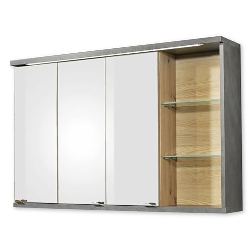 DEINE TANTE EMMA 54-970-AM Nathan Matera Beton Grau/Arisan Eiche Spiegelschrank Badschrank Wandspiegel ca. 110 x 70 x 21 cm