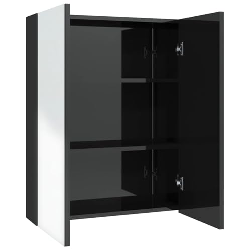 Vopese Spiegelschrank Badezimmer Schwarz Glänzend MDF Glas 60x15x75cm Regal Model331524