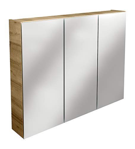 Lanzet Spiegelschrank L0 / Badezimmerschrank mit Spiegel/Maße (B x H x T): ca. 90 x 68 x 14,5 cm/Möbel fürs Bad oder WC/hochwertiger Schrank mit 3 Türen/Korpus: Braun hell/Front: Spiegel