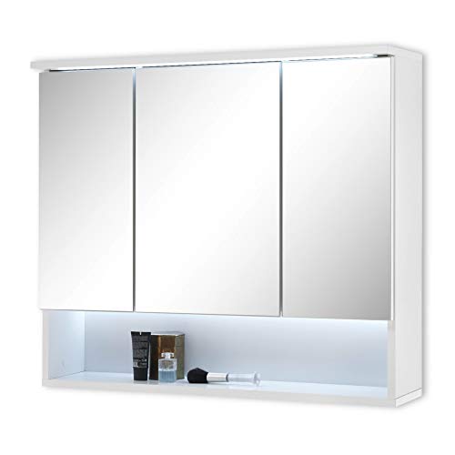 BEST Spiegelschrank Bad mit LED-Beleuchtung in Weiß - Badezimmerspiegel Schrank mit viel Stauraum - 80 x 70 x 21 cm (B/H/T)