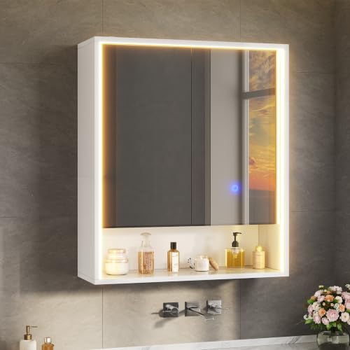 FORABAMB Spiegelschrank mit LED Beleuchtung, Steckdose & 3 Farbtemperaturen