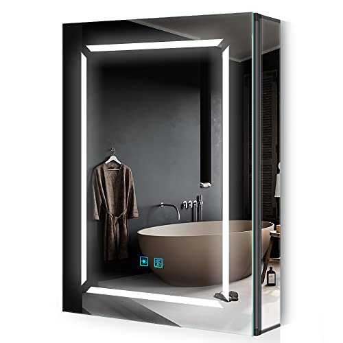 Quavikey® Badezimmer-Spiegelschrank mit LED Licht und Rasiersteckdose Schwarzer Spiegelschrank Schlafzimmer Wand mit Einstellbarer Farbtemperatur Licht und Anti Fog 50cm Breite