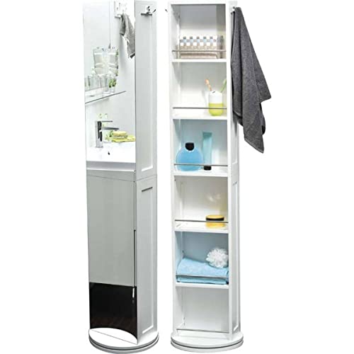 Tendance – Drehbarer MDF-chrank mit Spiegel und Ablagefächern – Weiß – Badezimmer – Badezimmermöbel
