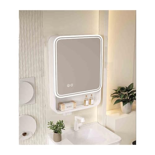 YFAURNDE Badezimmer Spiegelschrank mit Türen,Hängeschrank badspiegel,Space Aluminium, Bogen, Badezimmer Wandmontage, Beauty-Aufbewahrungsregal(White,40cm/16in)