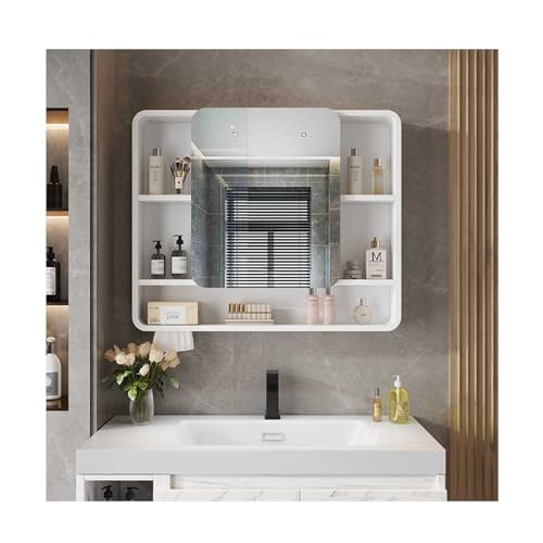 HUFIREHU Mutital Spiegelschrank Badezimmerschrank Mit Spiegel Badezimmer Spiegelschrank Mit 1 TüRen HäNgeschrank Badspiegel Spiegelschrank Bad Badezimmerschrank Mit Spiegel(White,90cm/35.4in)
